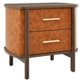 thumbnail image 2 of Coralie 2-Drawer Curved Vegan Leather Nightstand in Walnut Tan, 2 of 9