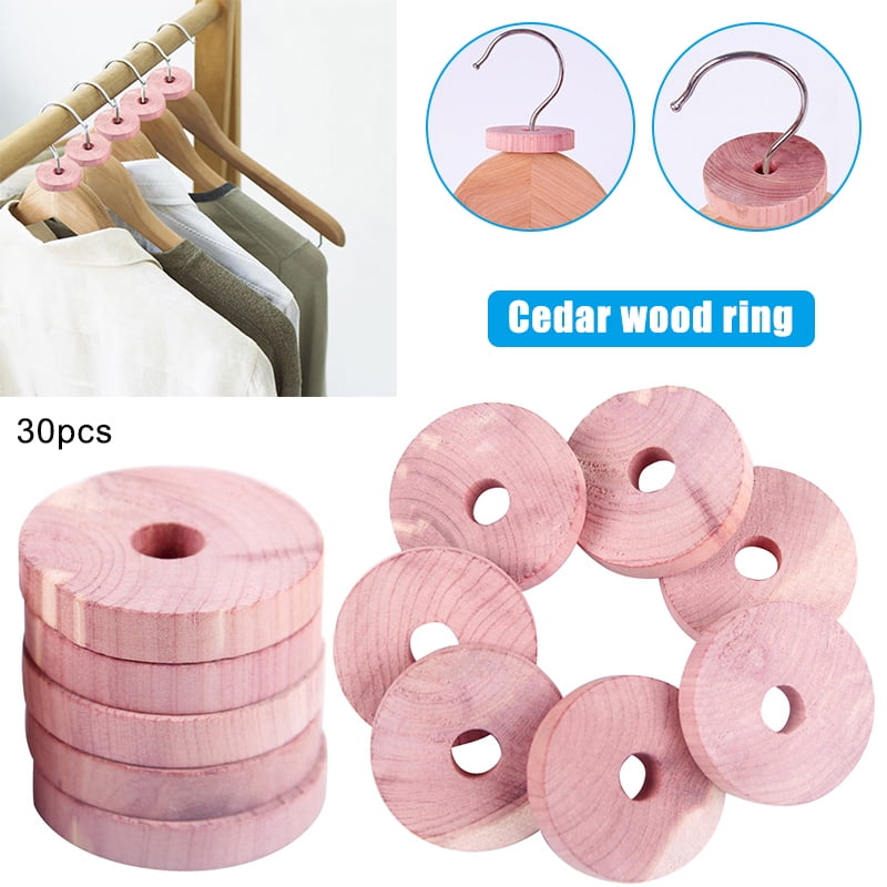 30pcs Moth Repellent Cedars Blocks Wood Hangers Rings for Clothes