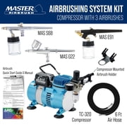 Master Airbrush Cool Runner II Dual Fan Air Compressor Professional Airbrushing System Kit with 3 Airbrush Sets, 0.3mm Gravity & 0.35, 0.8mm Siphon Feed - Hose Holder, How To Airbrush Learning Guide