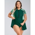 thumbnail image 2 of Sxiwei Woman Plus Size Swimwear Short Sleeve Zip Neck One Piece Swimdress Rash Guard Bathing Suits Green 5XL, 2 of 7