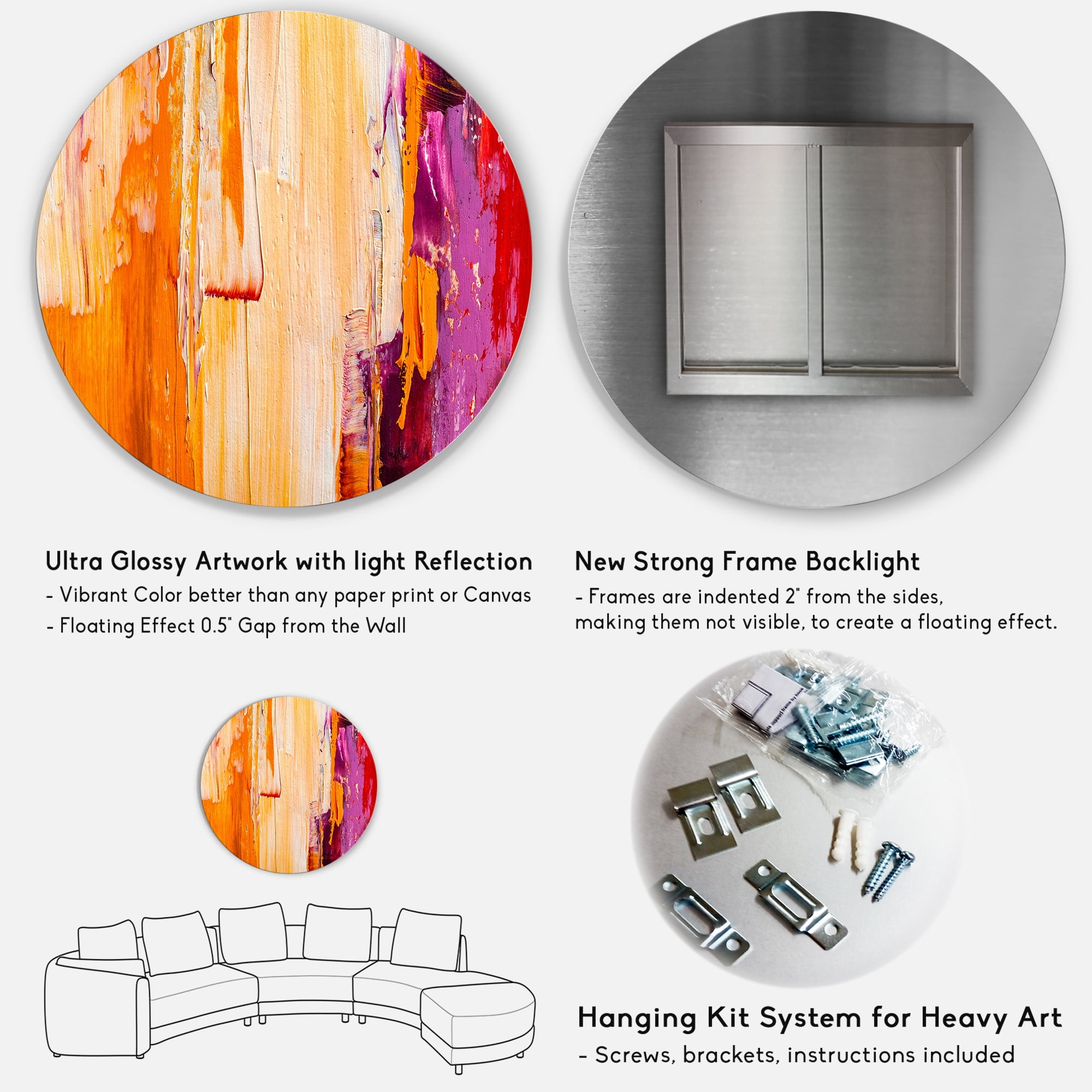 Designart 'Grunge Brown Abstract' Modern Circle Metal Wall Art 29x29 - Disc of 29