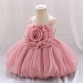thumbnail image 4 of Moocorvic Baby Girls Sleeveless Dress, Summer Pure Color Off Shoulder Tulle Baptism Gown with Big Bow, Flower Girl Party Outfit 9-12 Months,Pink, 4 of 9