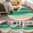 thumbnail image 5 of Round Rugs 5Ft, Geometric Green Round Area Rug Washable Indoor Throw Carpet, Ocean Wave Stripes Modern Abstract Beach Soft Non Slip Circle Rug for Cabinet Bathroom Home Decor Aesthetic, 5 of 8