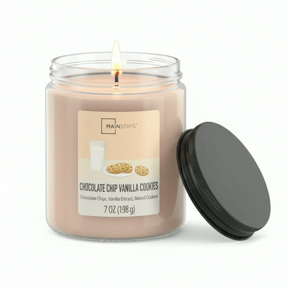 Mainstays Single-Wick Twist Glass Jar Scented Candle, Chocolate Chip Vanilla Cookies, 7oz.