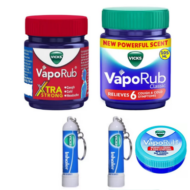 Vicks Vapor Inhaler and VapoRub Pocket Inhaler 0.5ml Regular 105ml Xtra Strong 50ml Cold and Cough Relief