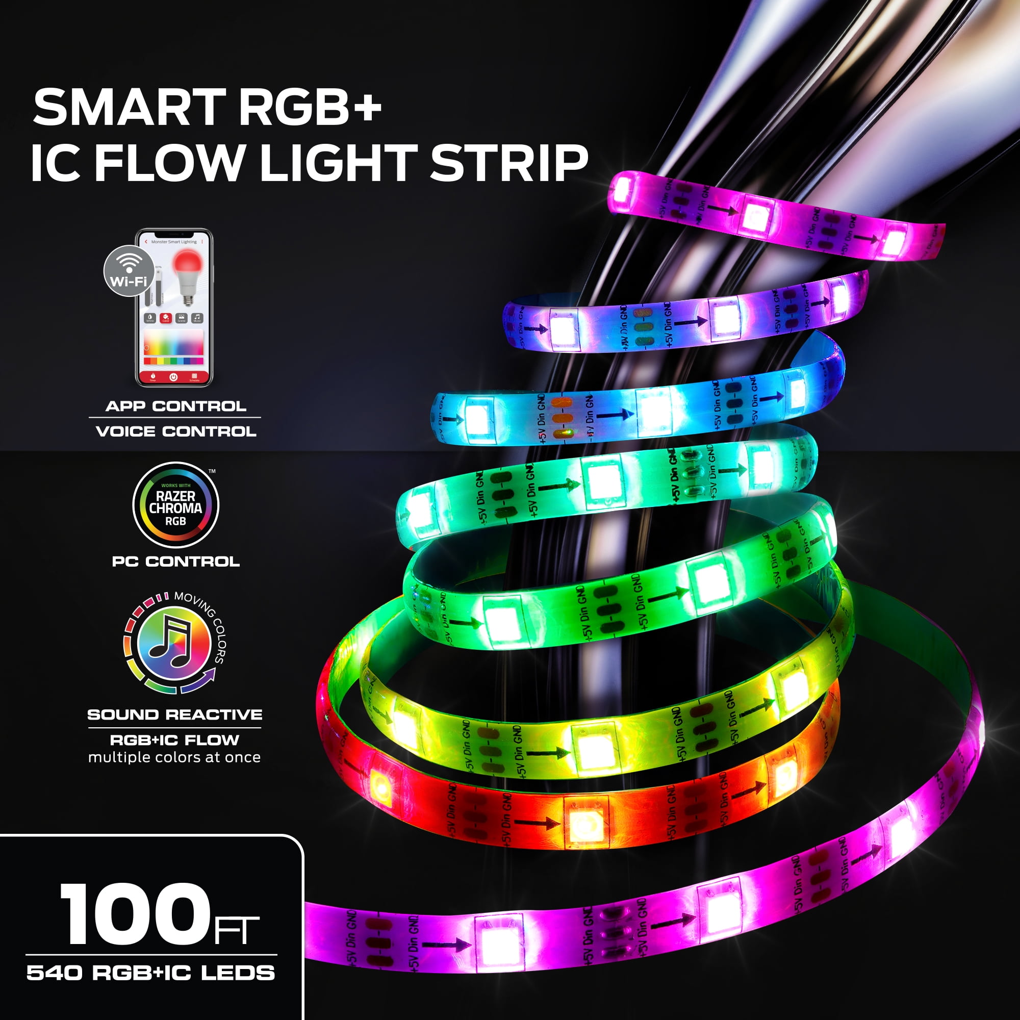 Monster Smart 10ft Indoor Multi-Color LED Light Strip, Sound