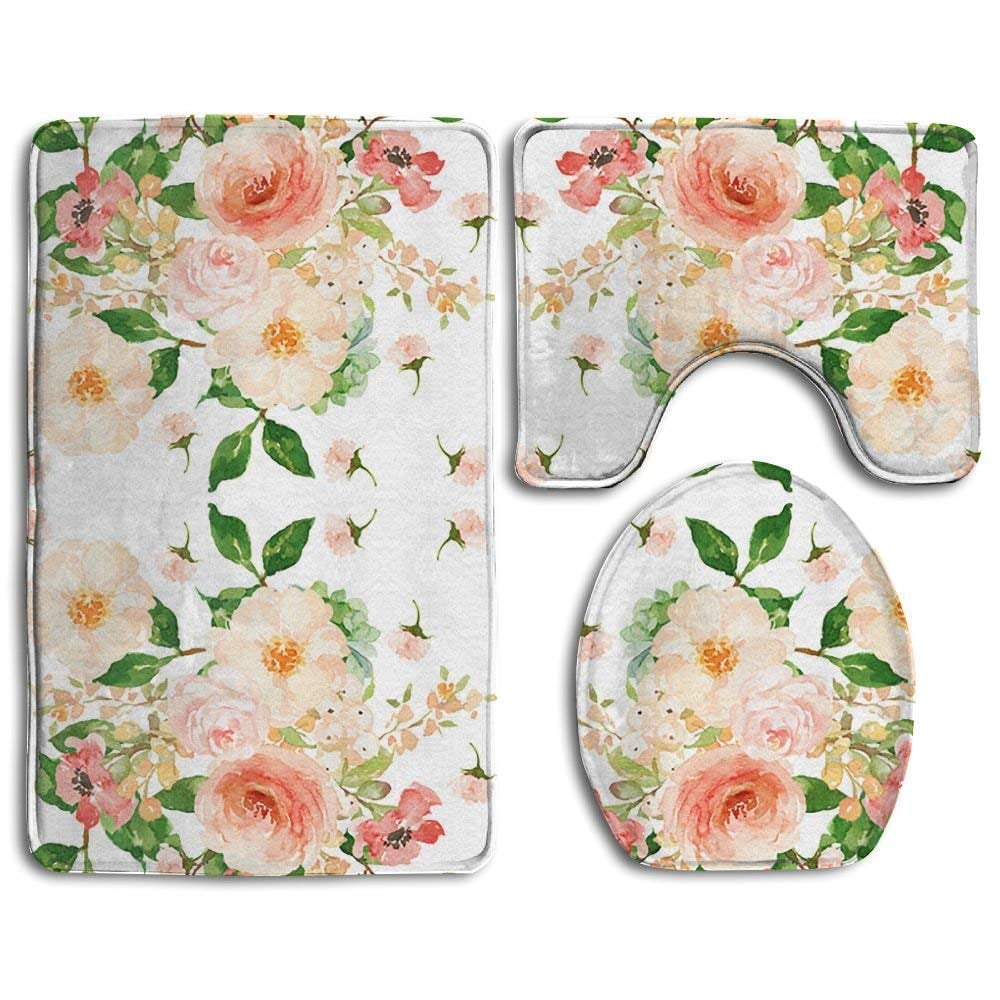Rugs and Mats Floral White Bath Room Accessories Floral Bathroom Decor Mat 