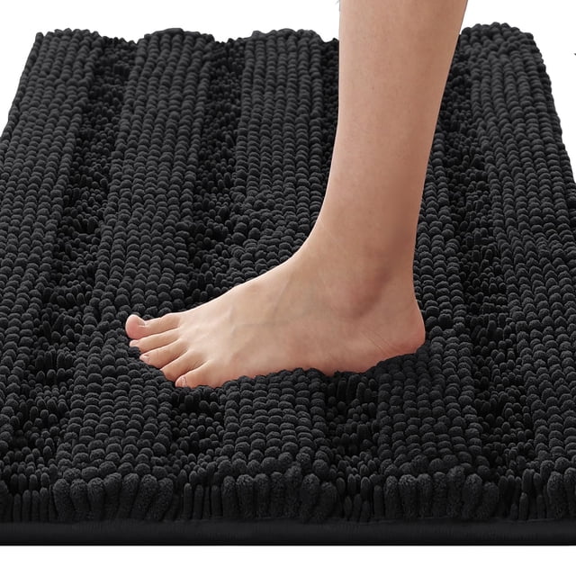 Alfombra de baño H.VERSAILTEX extragruesa a rayas de chenilla, 50 x 80 cm, negra