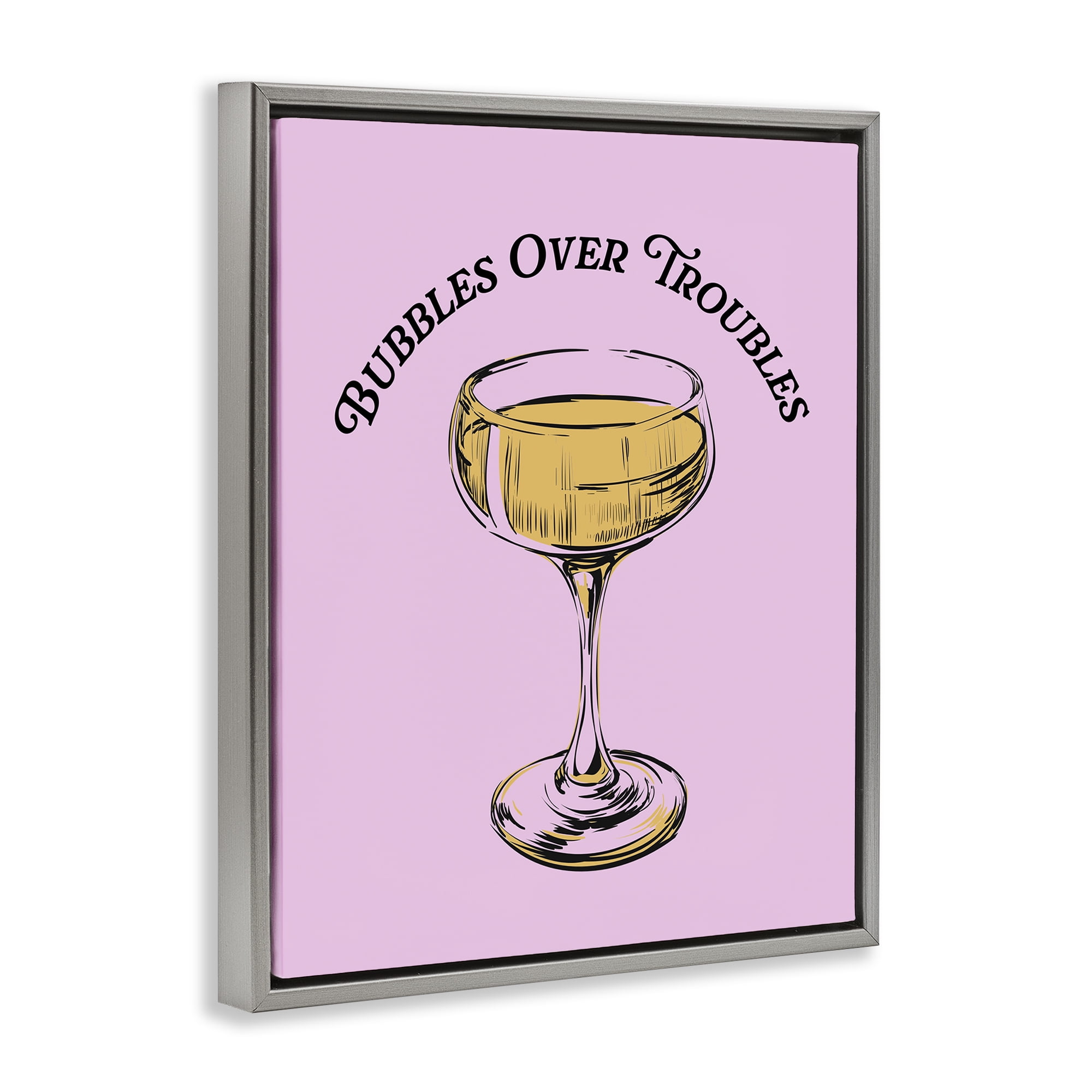 Stupell Industries Bubbles Over Troubles Food & Beverage Painting Gray Floater Framed Canvas Art Print Wall Art, 25 x 31