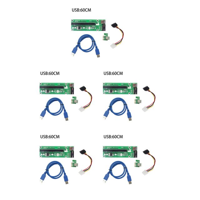 stanreset USB 3 .0 PCI -E pci e Riser 1X 4x 8x 16x Extender Riser Adapter Card SATA 15pin Male to 6pin Power Cable райзер Wholesale Green 60CM 5Set