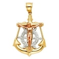 thumbnail image 2 of 14K Tri Color Gold Jesus Crucifix Anchor Pendant with 3.5mm Hollow Cuban Chain Chain Necklace - 22", 2 of 4