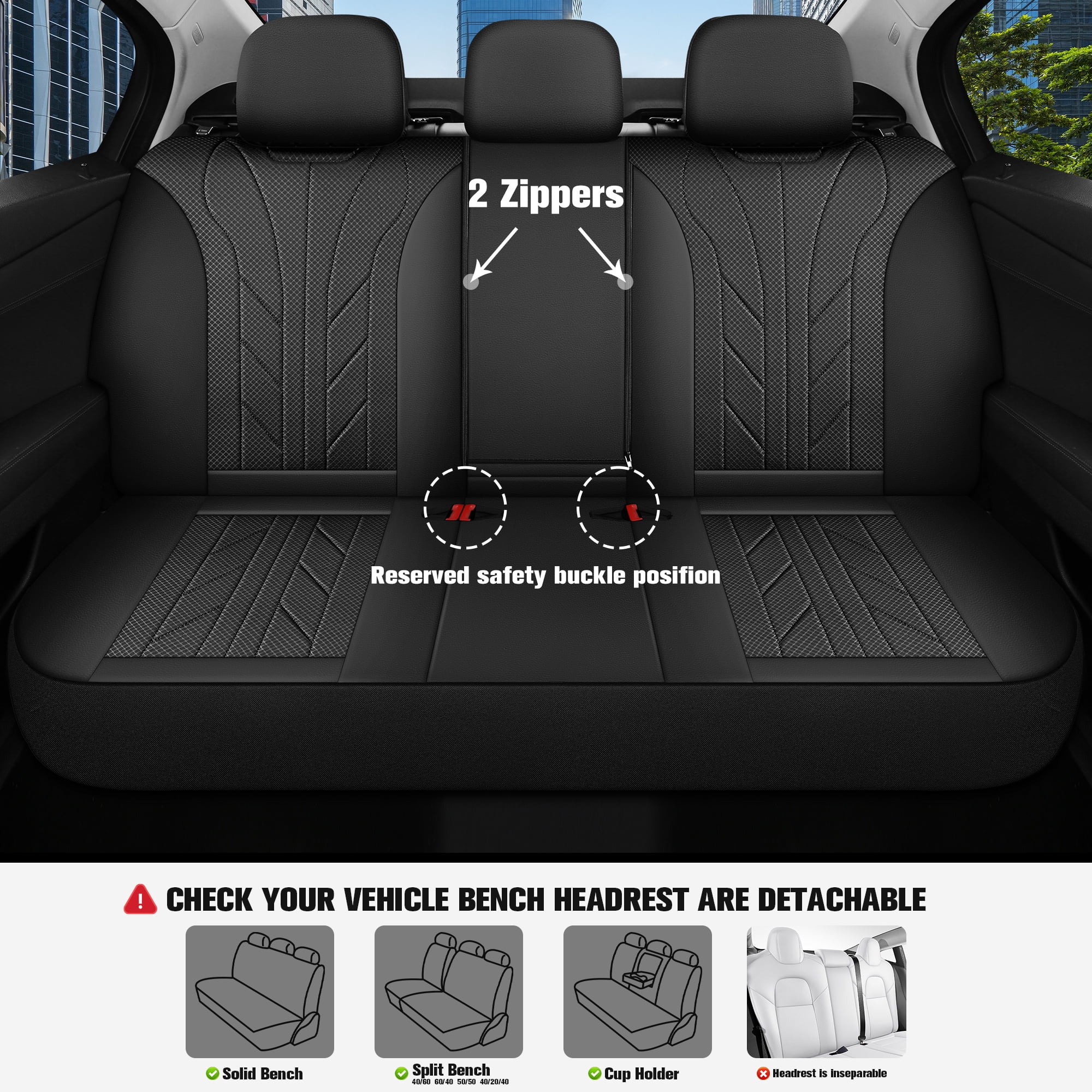 Caromop Black, Luxury Faux Leather & Fabric, Breathable 3D Foam, Armrest Covers,Airbag compatible,Full Seat Covers