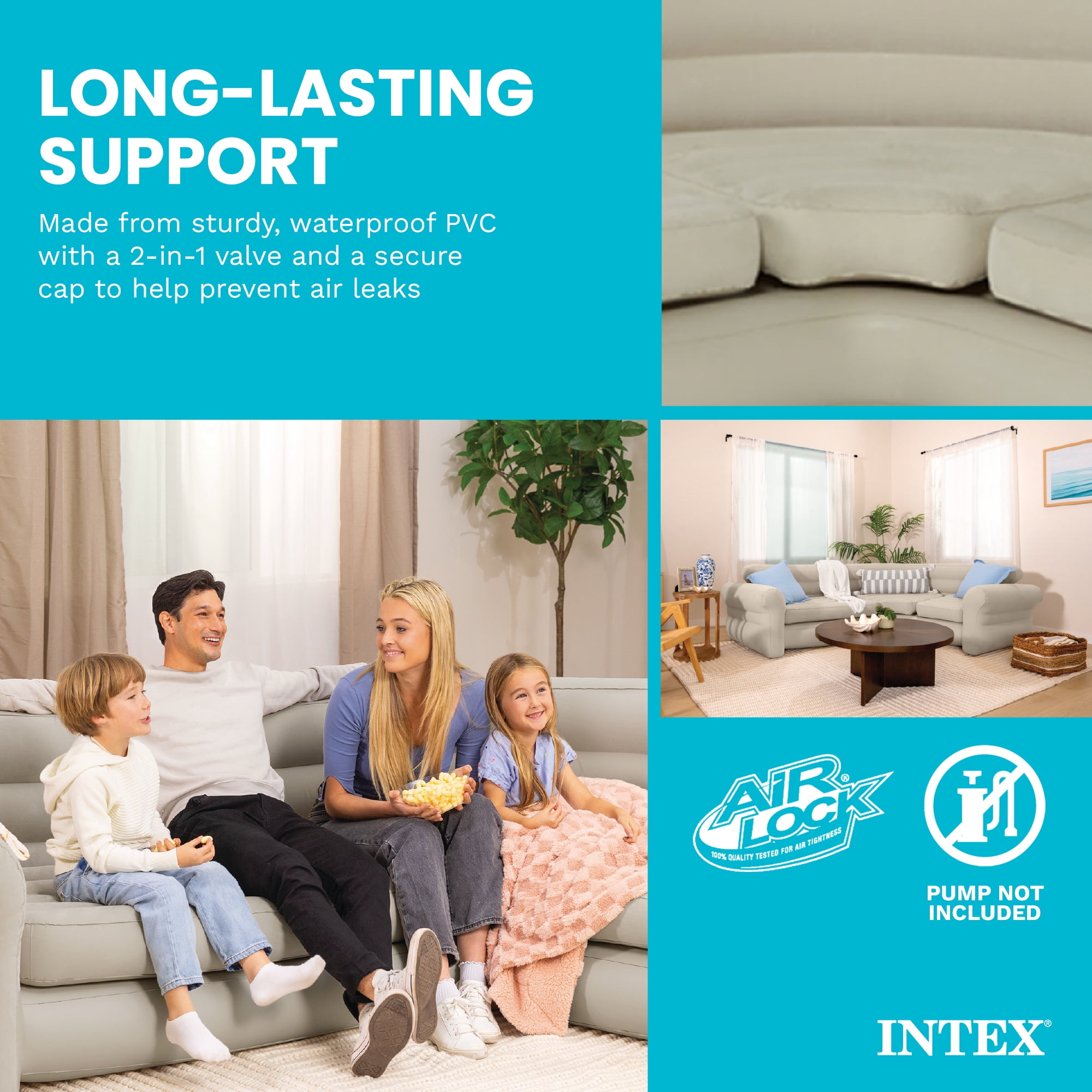 Intex Inflatable Corner Living Room Air Mattress Sectional Sofa, Beige