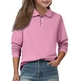 thumbnail image 2 of Inglocry Girls' Long Sleeve Polo Shirt Classic Solid Color Soft School Uniform Top Comfortable Fit for Kids Pink 150, 2 of 5