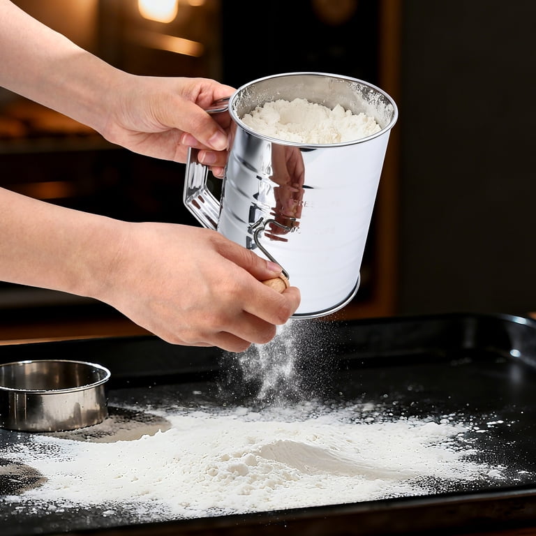 Mainstays 3 Cup Hand Crank Flour Sifter, Stainless Steel with