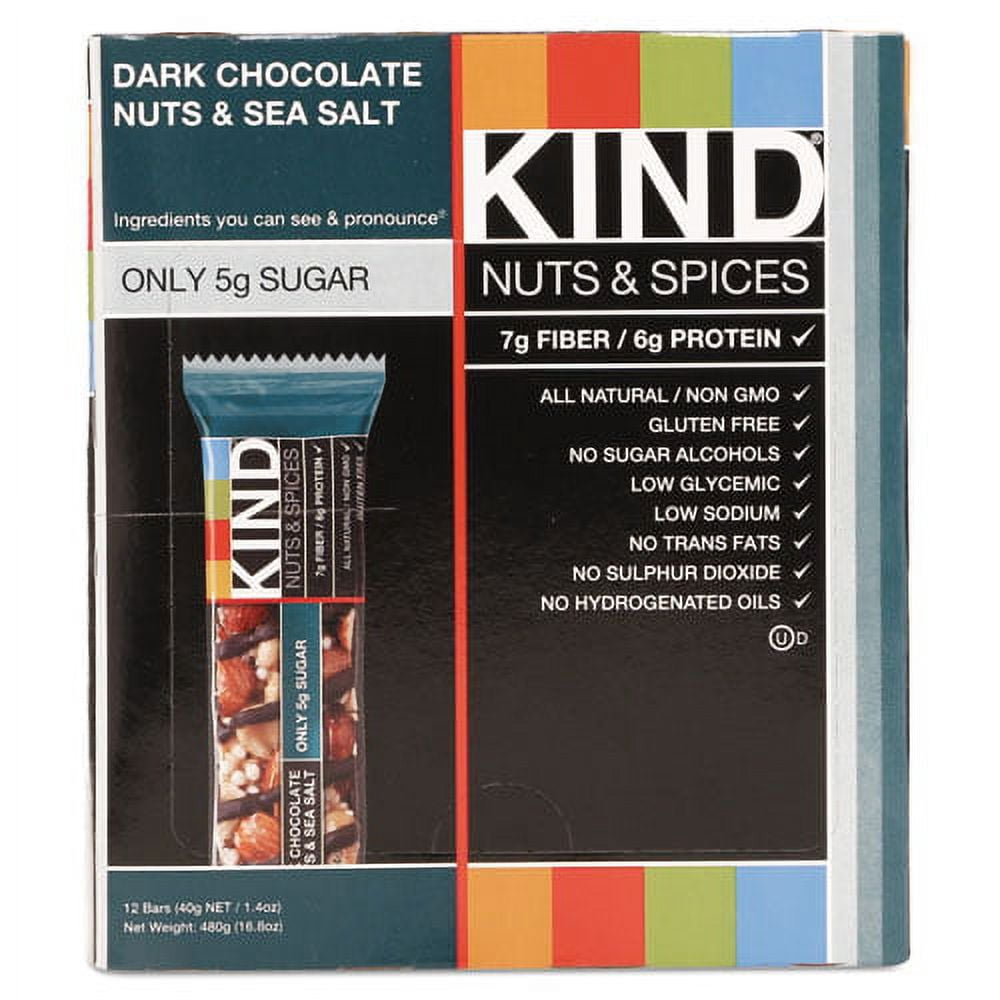 Nuts And Spices Bar, Dark Chocolate Nuts And Sea Salt, 1.4 Oz, 12/box | Bundle of 10 Boxes