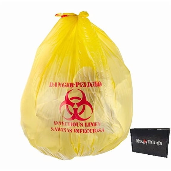 Infectious Biohazard Waste Bags Hazardous Trash Can Liners | Medical Grade No Leak Bags | Great for Lab Containers, Swabs, Pads, Gloves | (Yellow, 50 Count - 37" X 50" (44 Gallon))