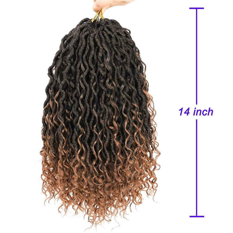 6 Packs Curly Faux Locs Crochet Hair, 14 Inch Goddess Locs Crochet Hair,  Hippie Locs Braids Hair Extensions (14Inch, 6Packs, 1B) 