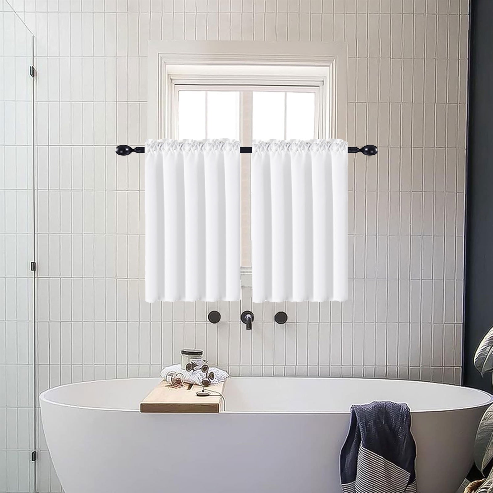 Lapalife Kitchen Curtains 2 Panel White Sheer Short Curtains Non-See-Through Keep Privacy Small Window Curtains for Kitchen Bathroom Cafe