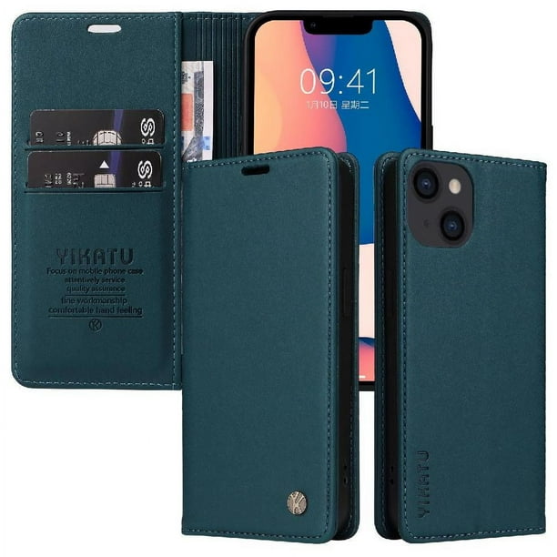 Funda para iPhone 13 Estuche de Cuero PU Tipo Cartera con Ranuras para Tarjetas y Cierre Magnético