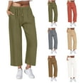 thumbnail image 5 of Wenyuyu Womens Cotton Linen Pants Drawstring Hight Waist Baggy Workout Trousers Summer Straight Pants with Pockets Army Green XL, 5 of 5