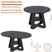 43.3-59 Extendable Round Dining Table for 4-8, Mid Century Modern Wooden Round Table with Removable Leaves Space Saving, for Kitchen Living Room