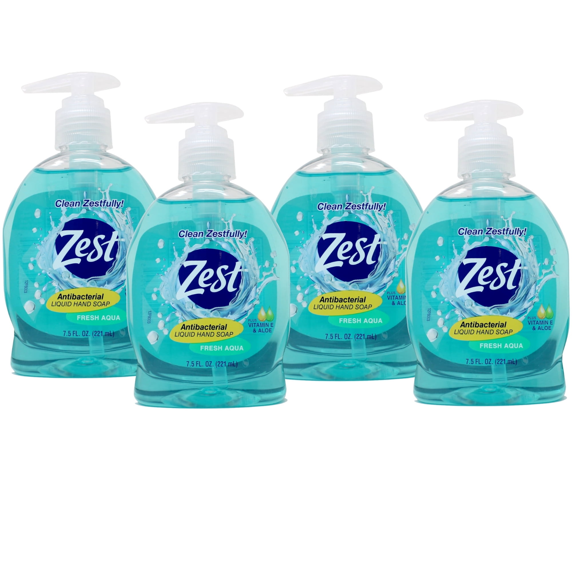 Zest Antibacterial Liquid Hand Soap Fresh Aqua with Vitamin E and Aloe Pump Bottle 7.5 fl oz (Pack of 4)
