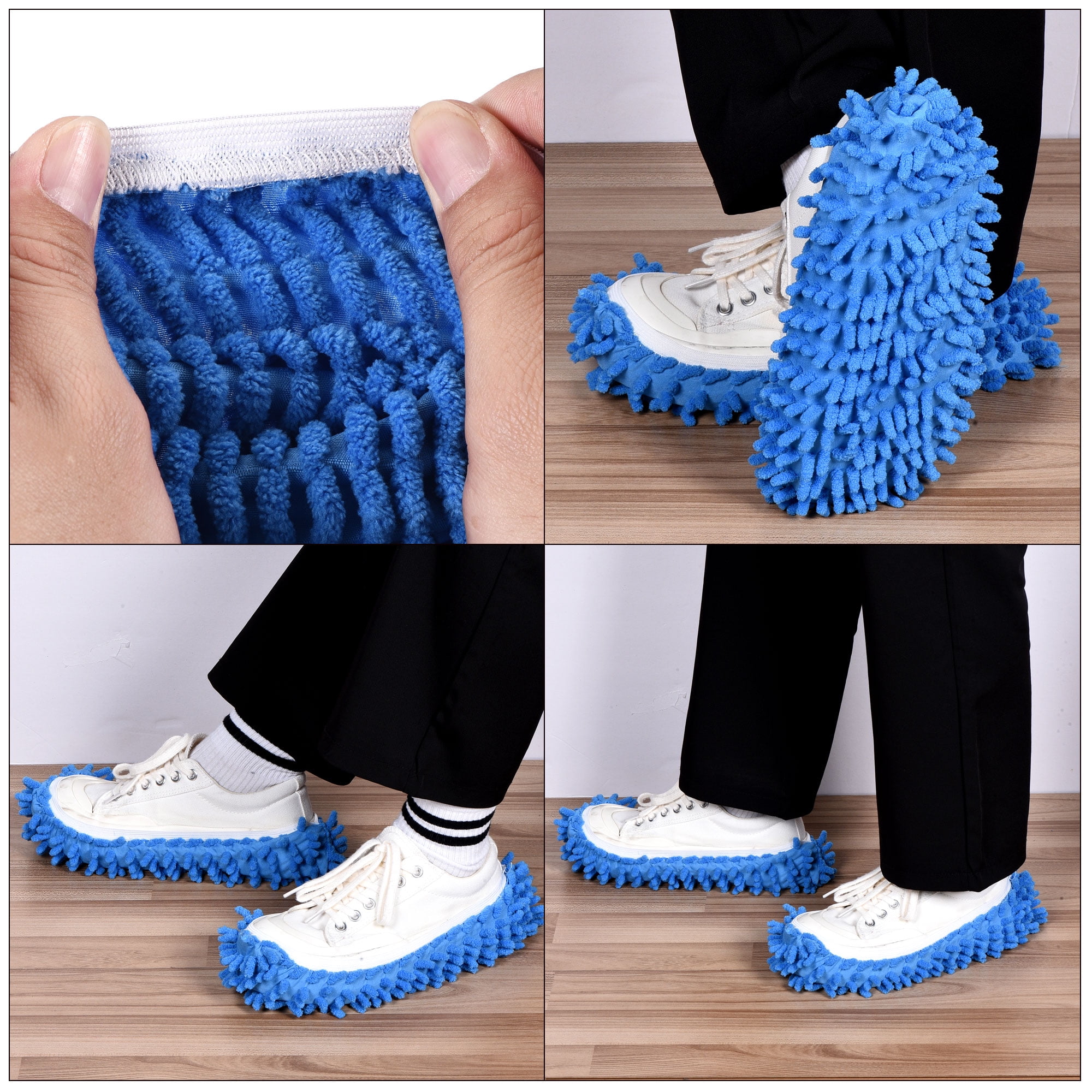 Unique Bargains Washable Multifunctional Chenille Mop Shoe Cover Blue