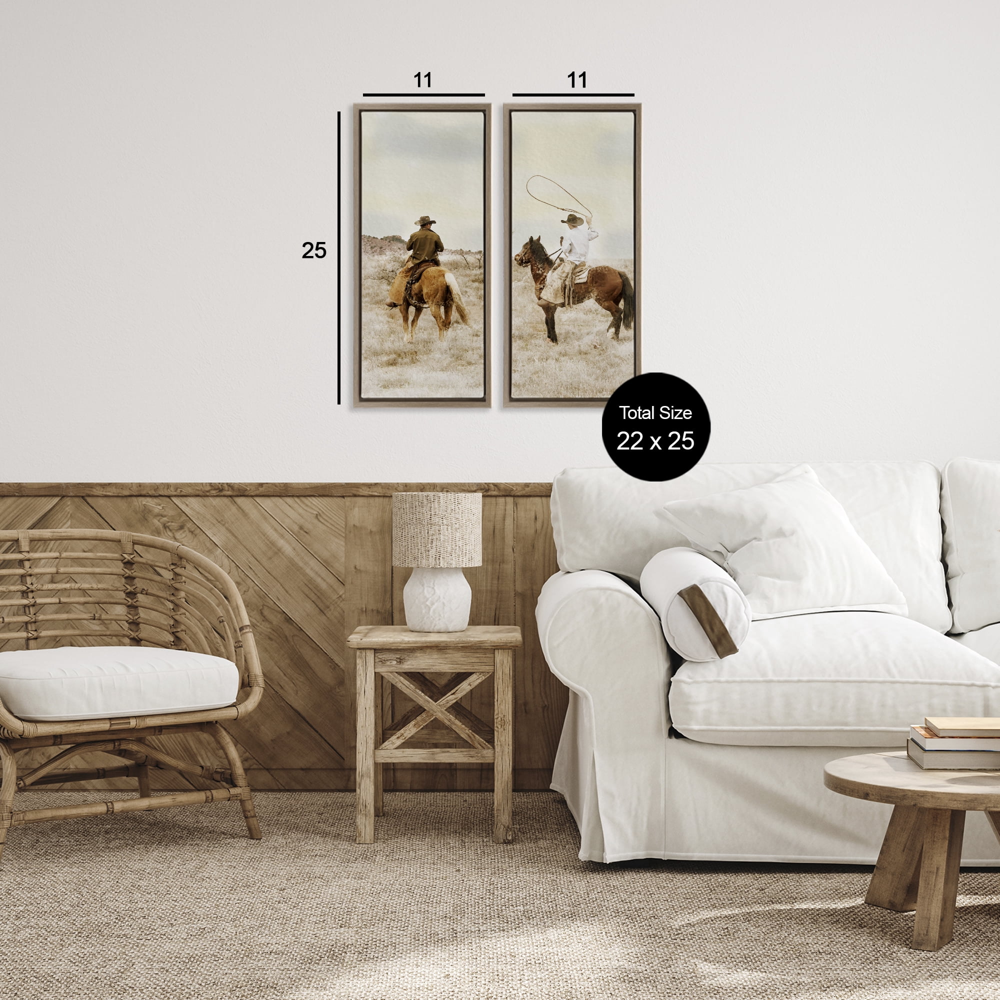 Stupell Industries Wrangling Cowboy Duo 2 Piece Brown Framed Floater Canvas Set, design by Marcus Prime