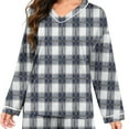 thumbnail image 3 of Women's Plaid Pajama Set, 2 Piece Loungewear Outfits V Neck Comfy Sleepwear Fall Long Sleeve Tops and Long Pants New 2 Piece Loungewear Set Women Black L, 3 of 7