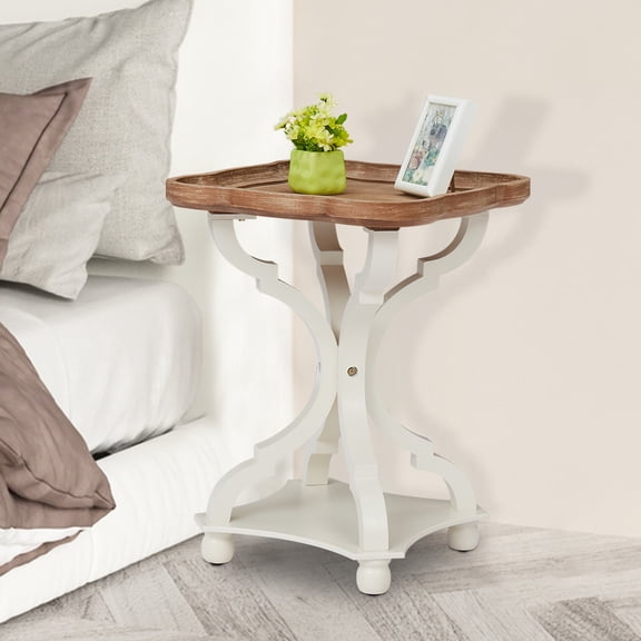 Kinbor Wooden Nightstand End Table Side Table Exquisite Accent Table for Living Room Bedroom White