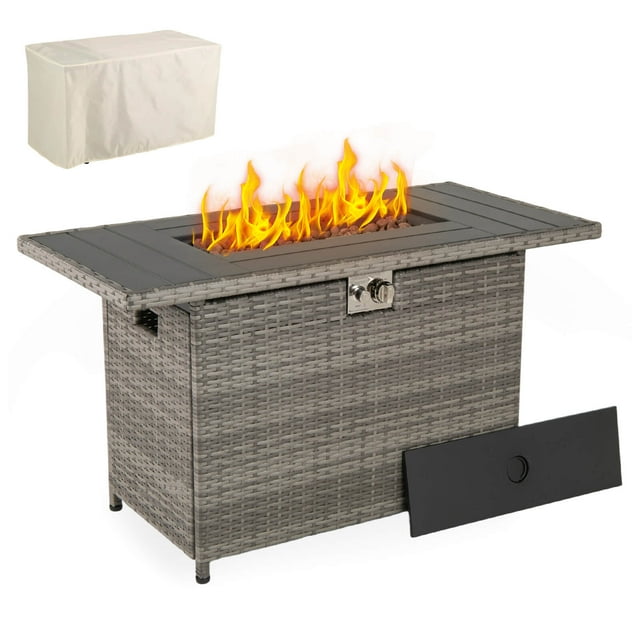 Costway 44.5" Propane Fire Pit Table with Metal Slatted Tabletop & Stainless Steel Burner Gray