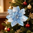 thumbnail image 4 of 12 Pack Light Blue Glitter Poinsettia Christmas Flowers, 5.7 Inch Artificial Winter Floral Accents for Tree, Wreath, Garland, Mantel, Wedding & Party Decor, 4 of 4