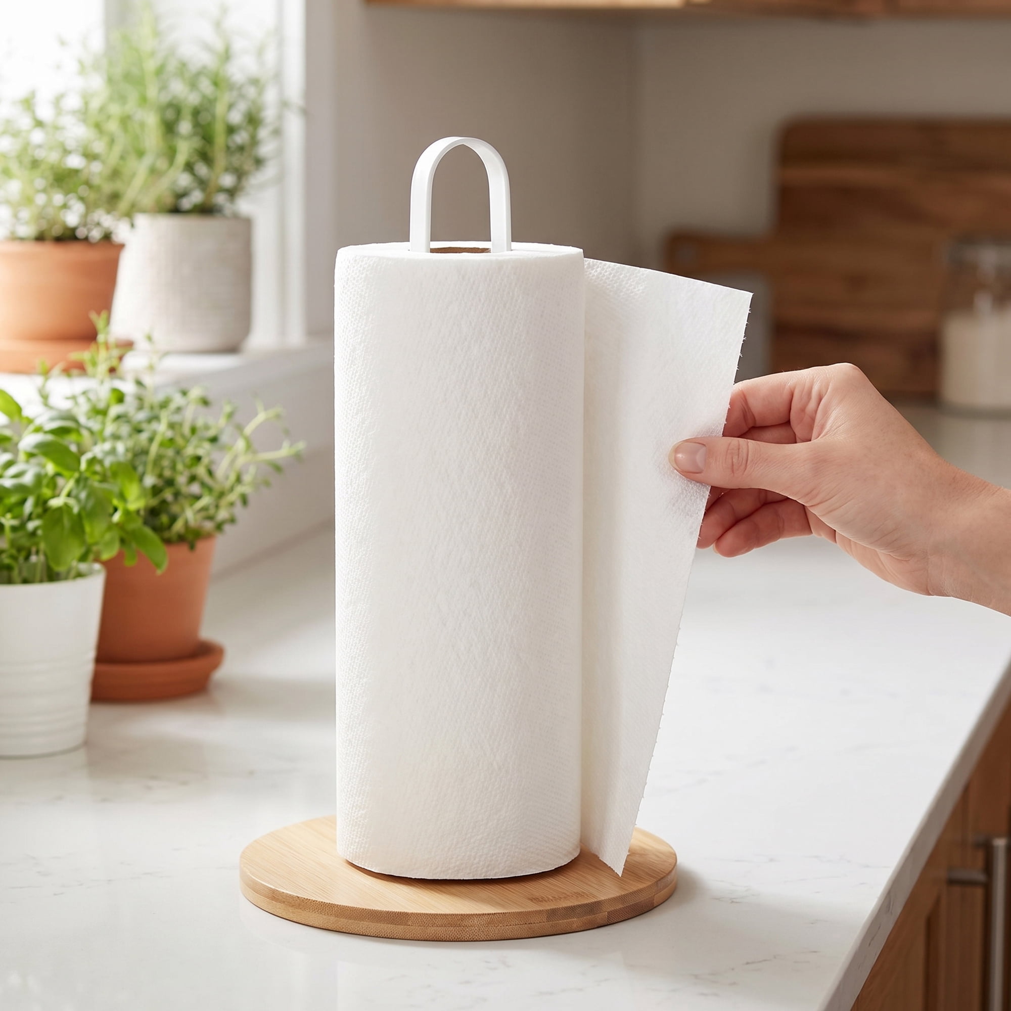 Unique Bargains Paper Towel Holder Countertop Base Dispenser Metal White A 10.2x6.3inch
