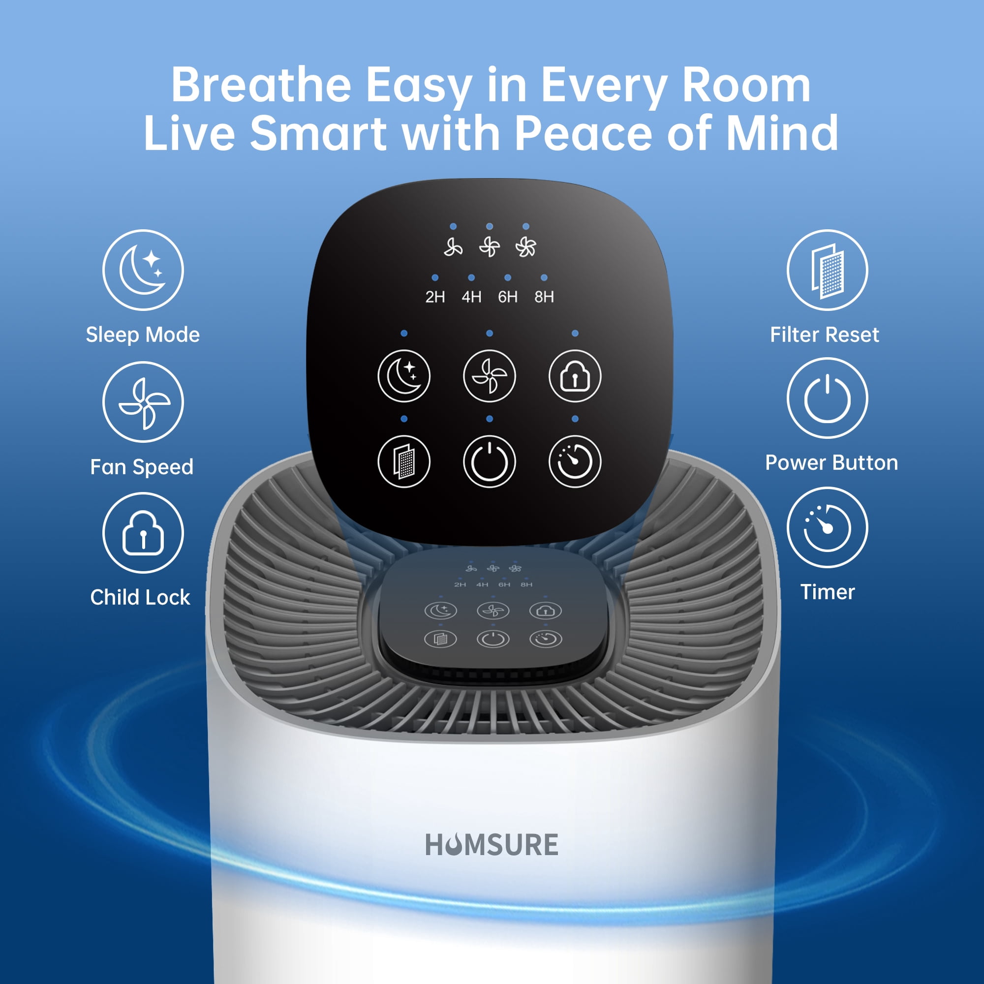 HUMSURE Air Purifier for Home Large Room up to 3500 Sq.ft/H, Air Purifier for Allergies and Asthma, 4-Stage Hepa Filter Air Purifier, Remove 99.97% Pet Hair Dust