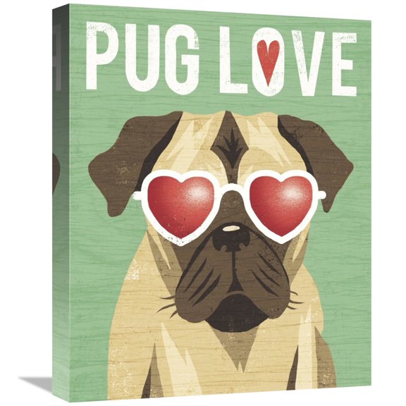 Global Gallery's 'Beach Bums Pug I Love' By Michael Mullan Stretched Canvas Wall Art