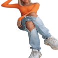 thumbnail image 3 of Women Off Shoulder Crop Top Long Sleeve Ribbed Knit Stretchy Blouse Top Vest, 3 of 6