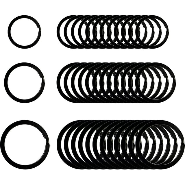 GFDYREE Flat Key Rings Key Chain Metal Split Ring 36pcs (Round 3/4 Inch, 1 Inch and 1.25 Inch Diameter), for Home Car Keys Organization, Lead Free Electroplated Black