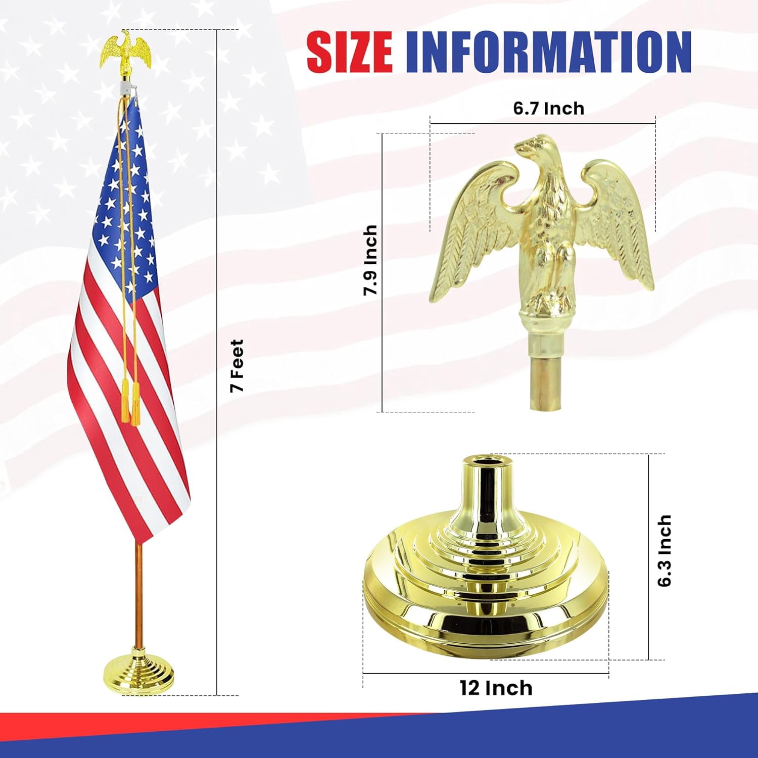 Indoor Flagpole Kit - NO FLAG - 7ft Pole -Metal Eagle