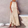 thumbnail image 4 of Long Summer Dresses for Women Sleeveless Halter Maxi Dress Flowy Ruffle Sundress (Beige L), 4 of 8