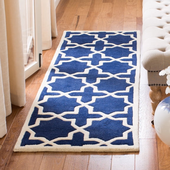 SAFAVIEH Chatham Giovanni Geometric Wool Runner Rug, Dark Blue/Ivory, 2'3" x 9'