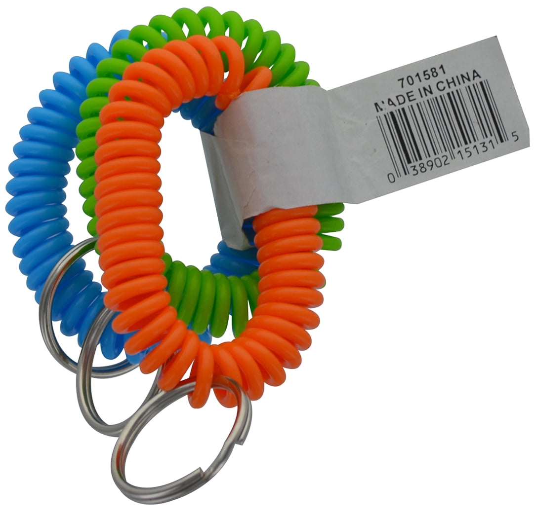 Hillman Wrist Coil Keychain, 3 Count, Multi-Color, Plastic
