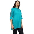 thumbnail image 6 of Phagun Women's Casual 3/4 Sleeve Turquoise Cotton Modal Embroidered Shirt-12, 6 of 9