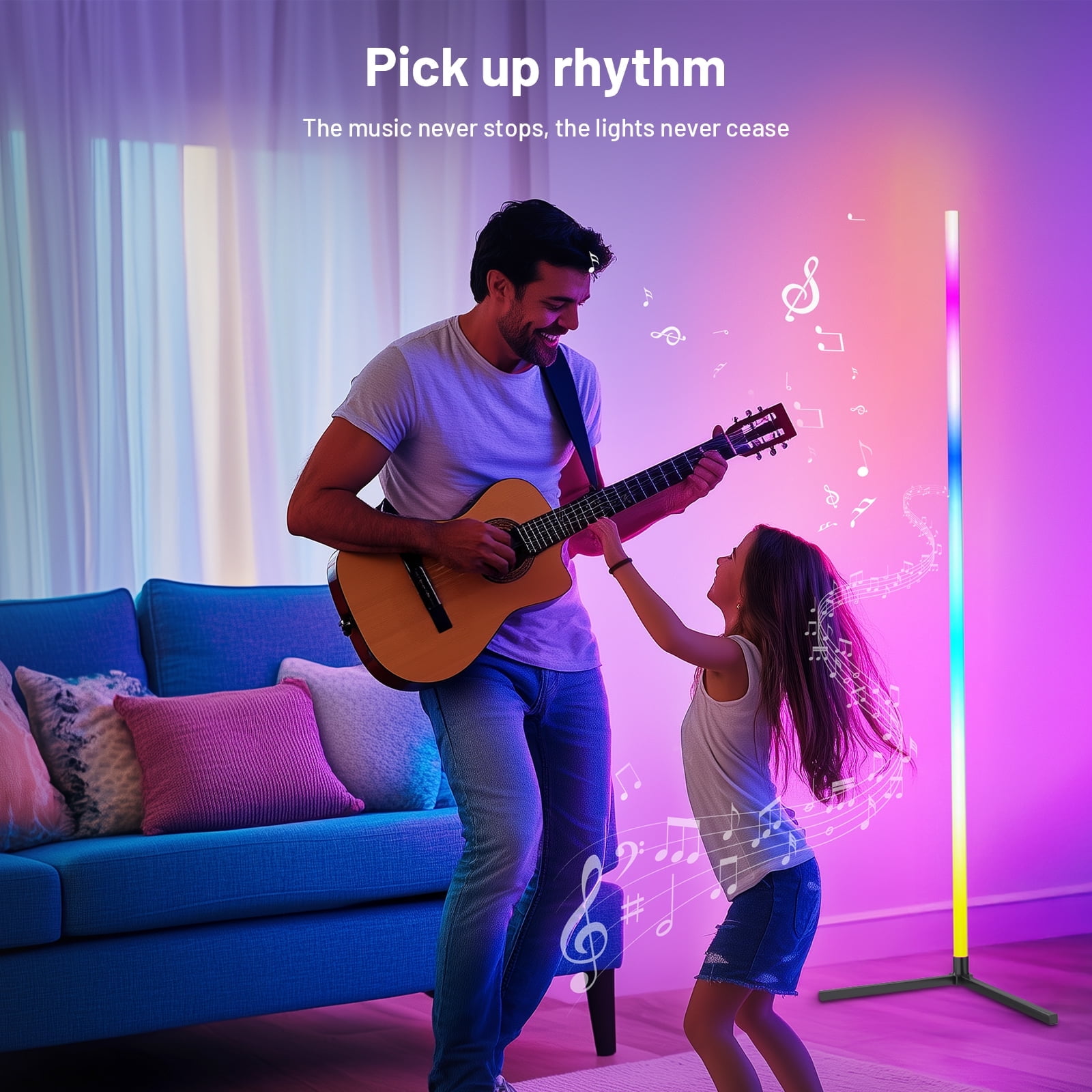 2PCS Led Corner Floor Lamp, Smart RGB Floor Lamp with APP&Remote, 16 Million Colors Changing, Music sync, Modern Corner led Light for Bedroom Living Room and Gaming Room, Timing&Schedule