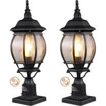 2 Pack Outdoor Post Light, Dusk to Dawn 22.64'' Large Size, Waterproof Lamp Post Lights Fixtures with 5.5 in Pier Mount Base Glass Shade, Exterior Pole Column Light for Patio Garden Pathway