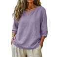 thumbnail image 2 of Linen Tops for Women Loose Fit Shirts Shirts for Women Cotton Linen Blouse Linen Blouse Plus Size Linen Tops Linen Shirts Boho Tops V Neck 3/4 Length Sleeve Linen Tunic Tops, 2 of 9