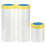 BOMEI PACK 3Rolls Pre-Taped Masking Film, Painter's Plastic Sheeting for Automotive Painting Covering, 3 Multi Size x 66Feet / Roll