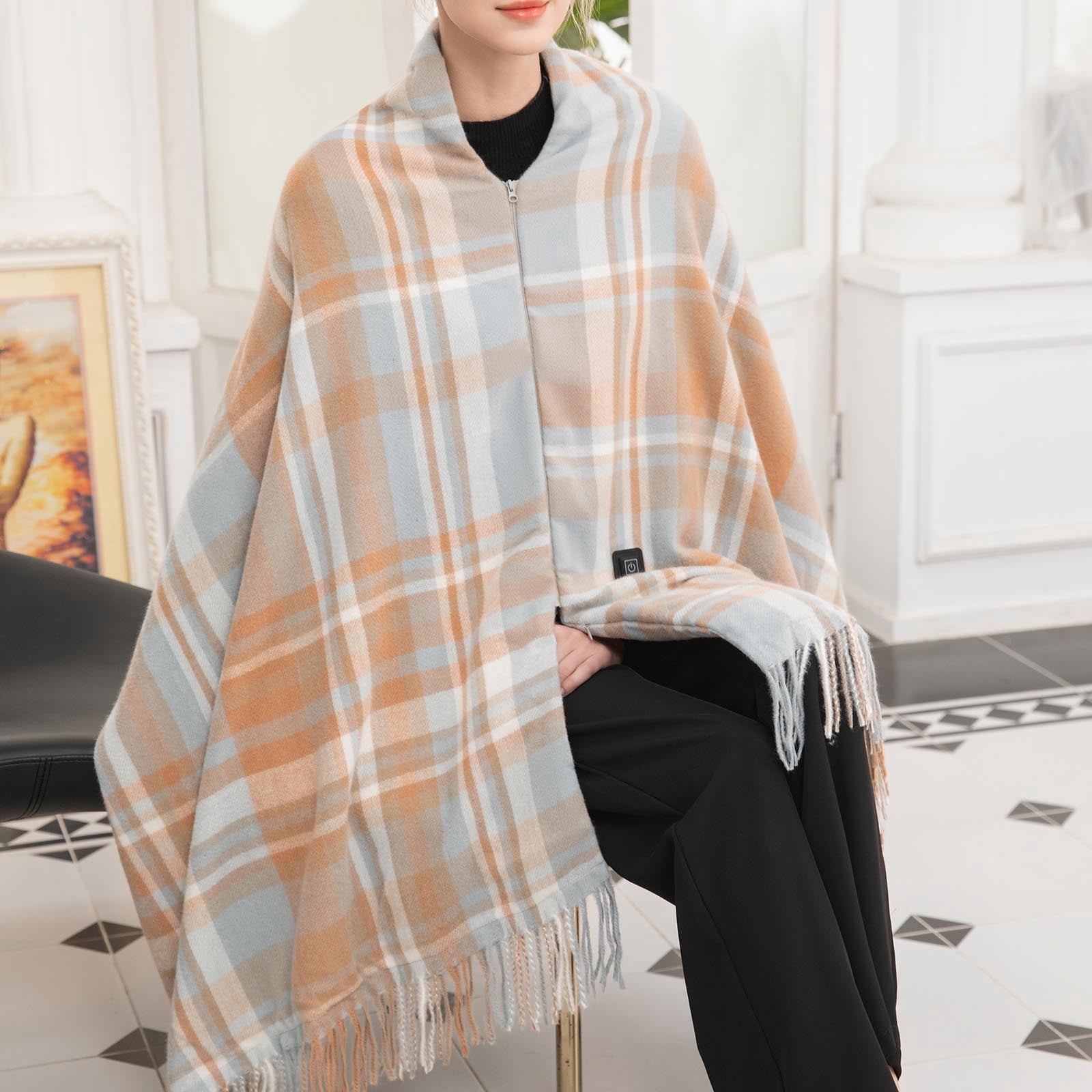 Bxaolu Heated Blanket, Cozy Portable Heated Blanket Battery Operated,Cordless USB Heated Shawl, Wearable Heating Blanket for Car, Heated Throw Wrap, 78"L x 26"W