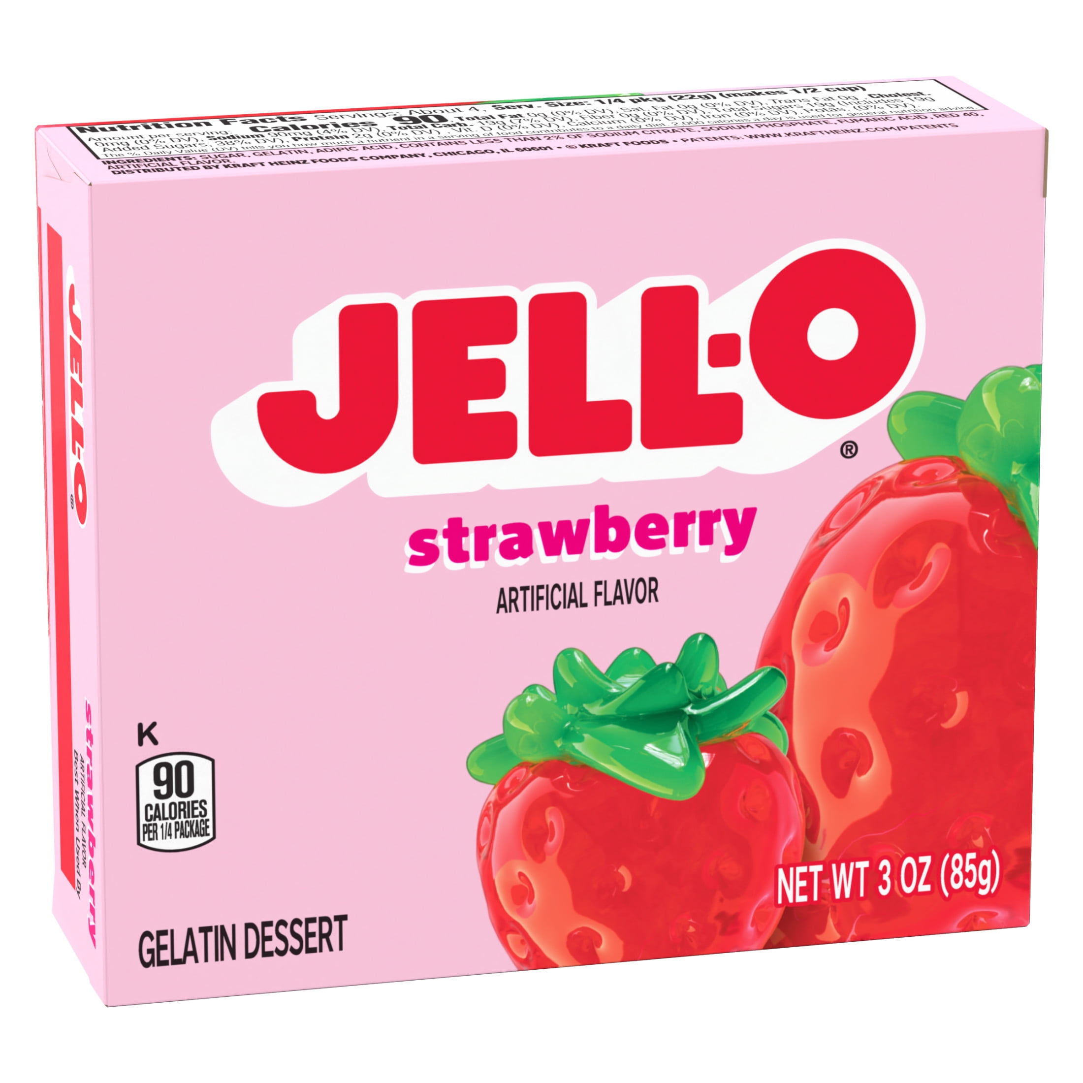 Jell-O Strawberry Gelatin Dessert Mix, Artificially Flavored, 3 oz