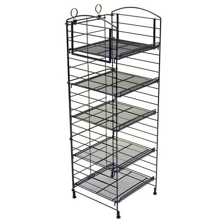Mobile Merchandisers Matte Black Radius Top 5-Shelf Fold-Up Wire Floor Display with Side Sign Frame, 16 x 47 x 16 inch